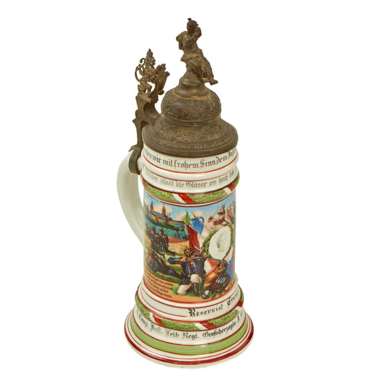 Original Imperial German WWI Era Hessian 117th (3rd Grand Ducal Hessian) Life Infantry "Grand Duchess" Beer Stein with Hinged Lid - Dated 1907-1909