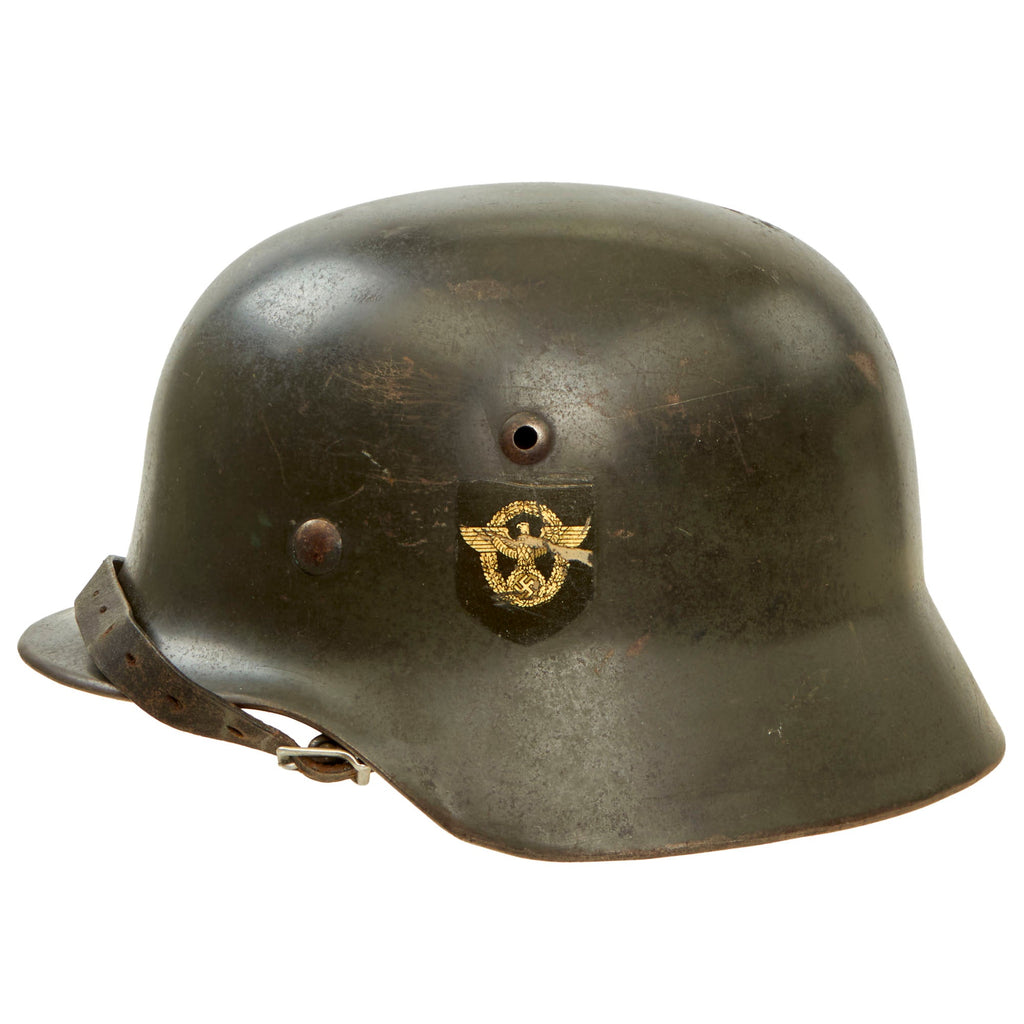 Original German WWII Named Double Decal NSDAP Civic Police M35 Steel Combat Helmet with 56cm Liner & Chinstrap - NS64 Original Items