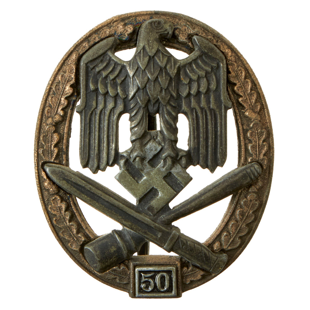 Original German WWII 50 Engagement General Assault Badge by Rudolf Karneth & Söhne of Gablonz Original Items