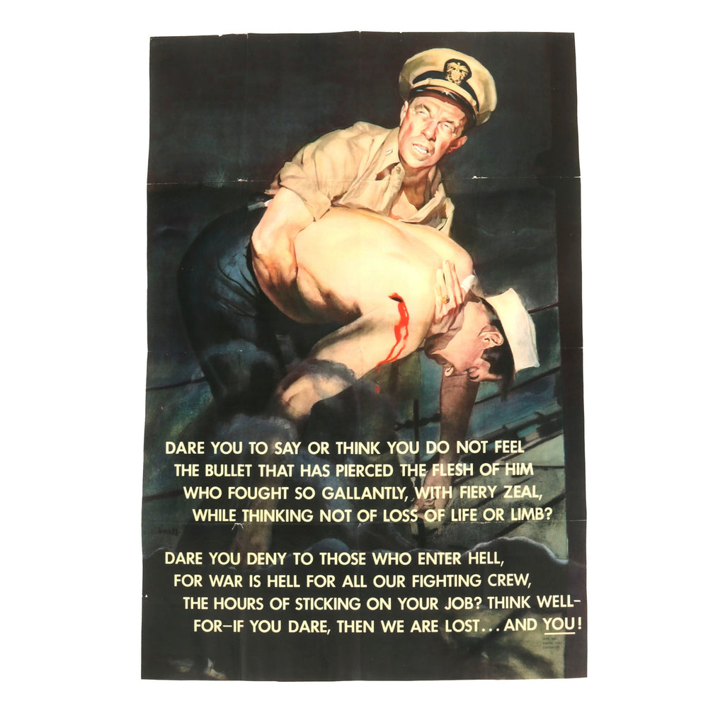 Original U.S. Navy WWII General Cable Corporation Production Fight Talk Propaganda Poster by C.C. Beall - GCC Supplied a Third of all Navy Wire and Cable - 34” x 23 ¾” Original Items