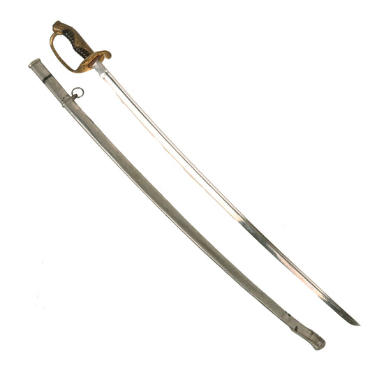 Original Imperial Japanese WWII Army Type 19 Kyu-Gunto Nickel-Plated Parade Officer’s Sword with Scabbard