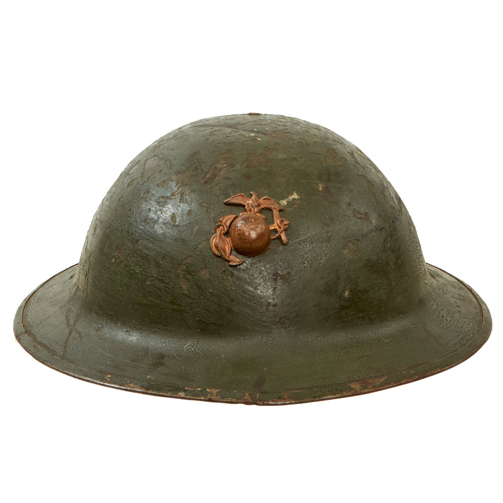 Original U.S. WWI USMC M1917 Doughboy Helmet with Post-War Repaint & EGA Device