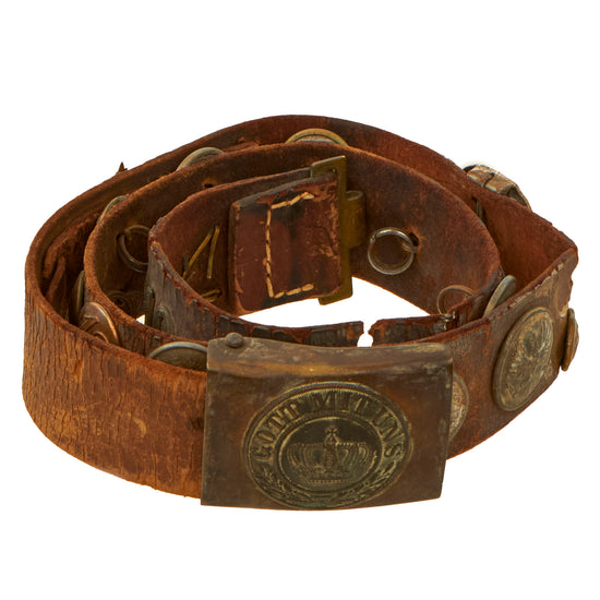 Original Imperial German WWI 1918-1919 Dated Hate Belt with Gott Mit Uns Prussian Buckle & Silver Wound Badge -  27 Attached Items