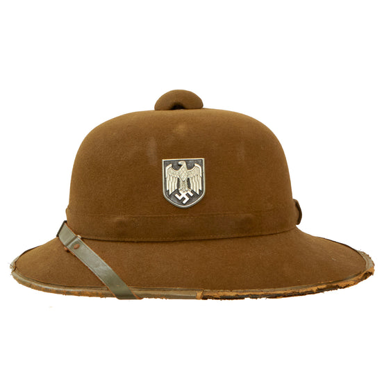 Original German WWII 2nd Model Afrikakorps DAK Sun Helmet with Badges - Replaced Sweatband