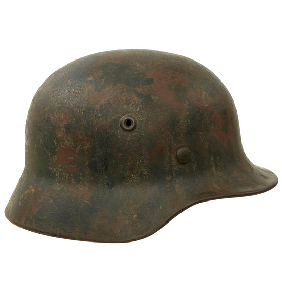 Original German WWII Army Heer M40 Camouflage Steel Helmet with Crack Across Crown and Worn 55cm Liner - Q62