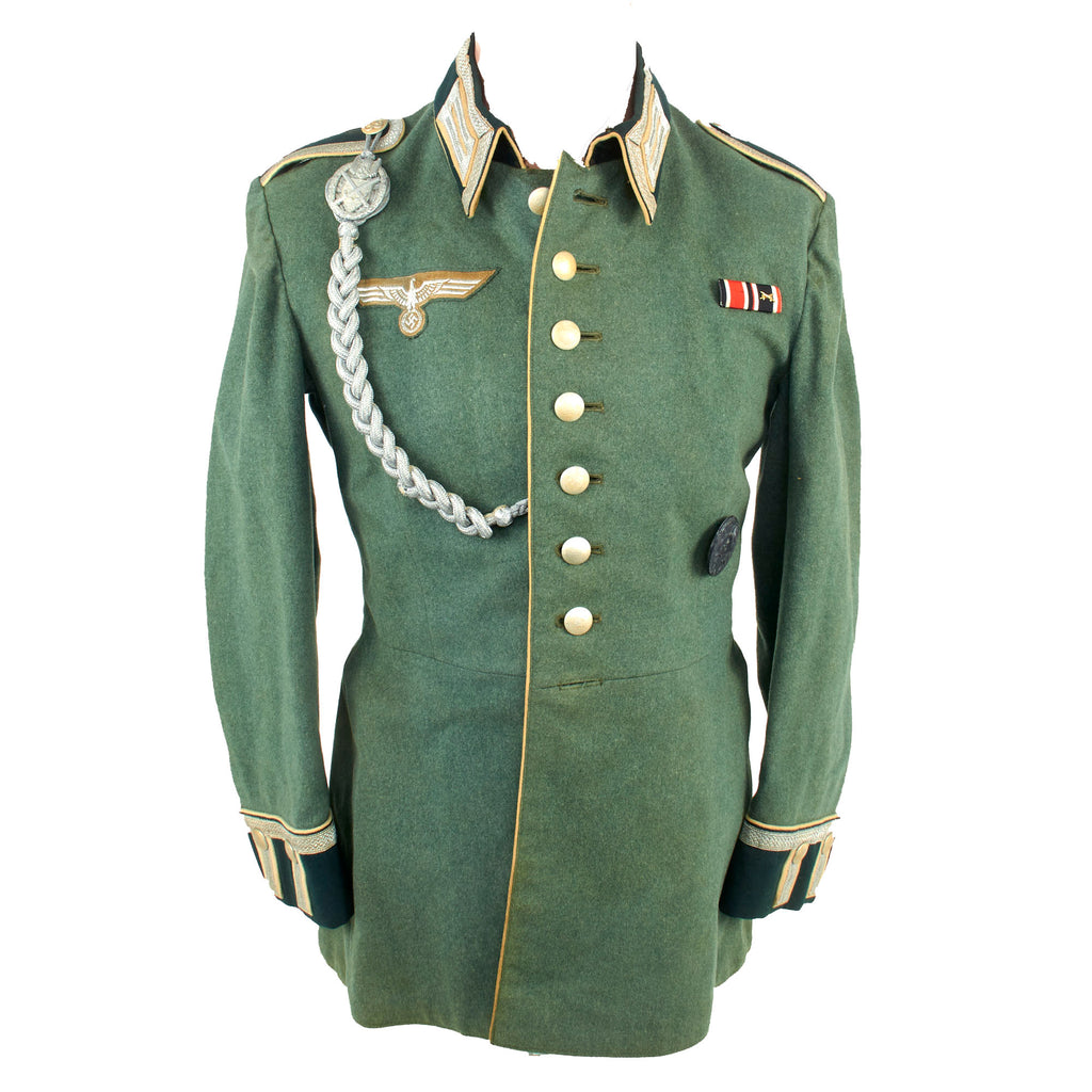 Original German WWII Heer Army Infantry Unteroffizier NCO M35 Waffenrock Dress Tunic with Shooting Lanyard, Wound Badge, and Medal Bar