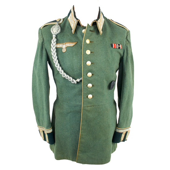 Original German WWII Heer Army Infantry Unteroffizier NCO M35 Waffenrock Dress Tunic with Shooting Lanyard, Wound Badge, and Medal Bar