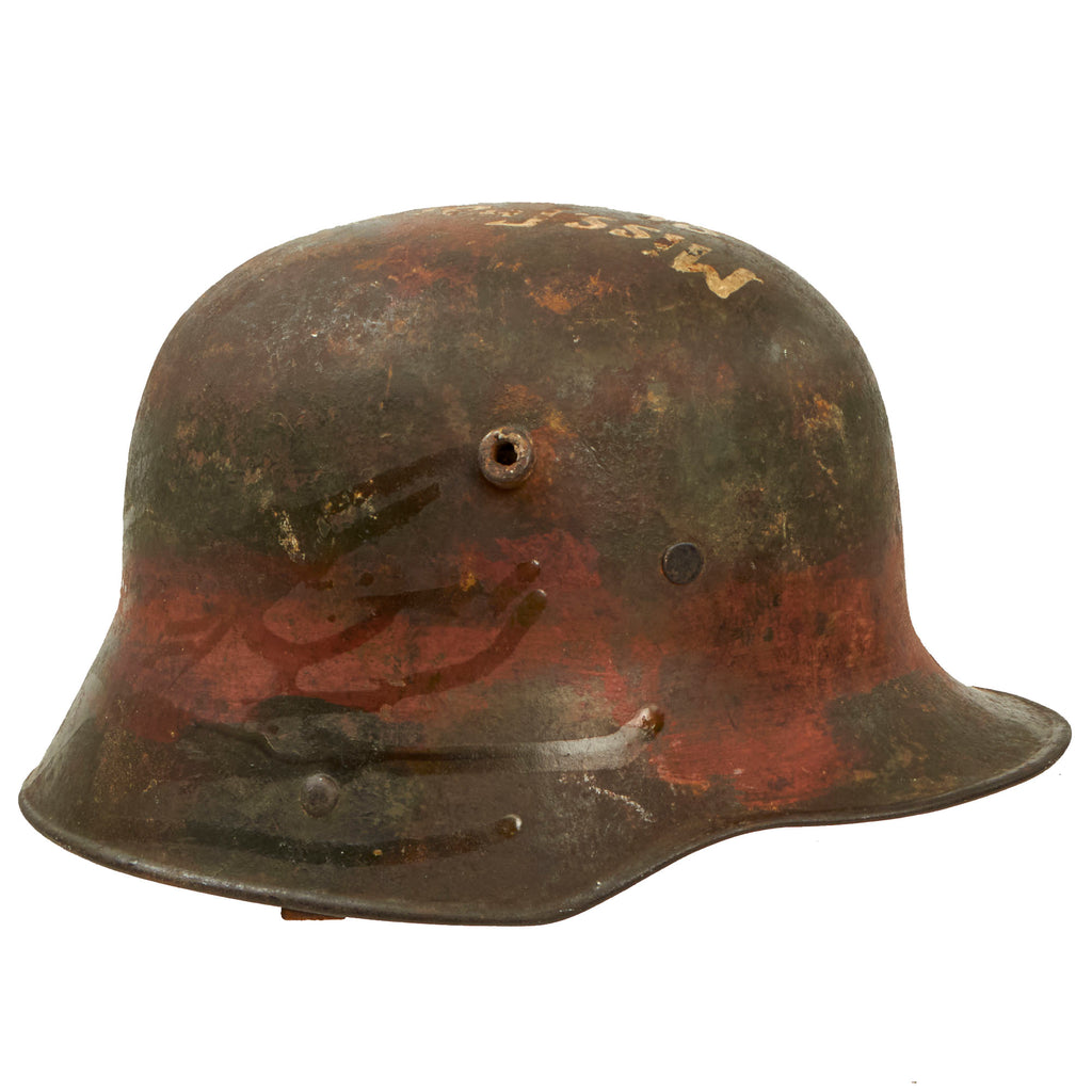 Original Imperial German Splotch Camouflage-Painted M16 Stahlhelm Helmet with Send-Home Address by U.S. Soldier - Full Liner & Chinstrap - Marked Q66