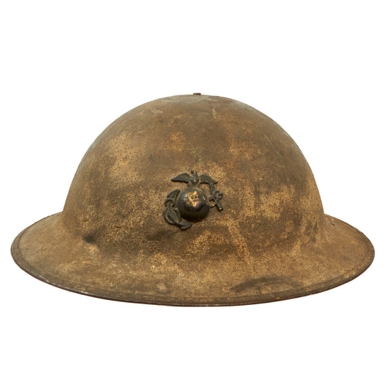 Original U.S. WWI USMC M1917 Doughboy Helmet with Intact Liner & Chinstrap - Featuring Period Correct Eagle, Globe and Anchor