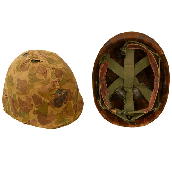 Original U.S. Korean War USMC M1 Helmet with Liner & USMC Cover With Stenciled Eagle, Globe and Anchor