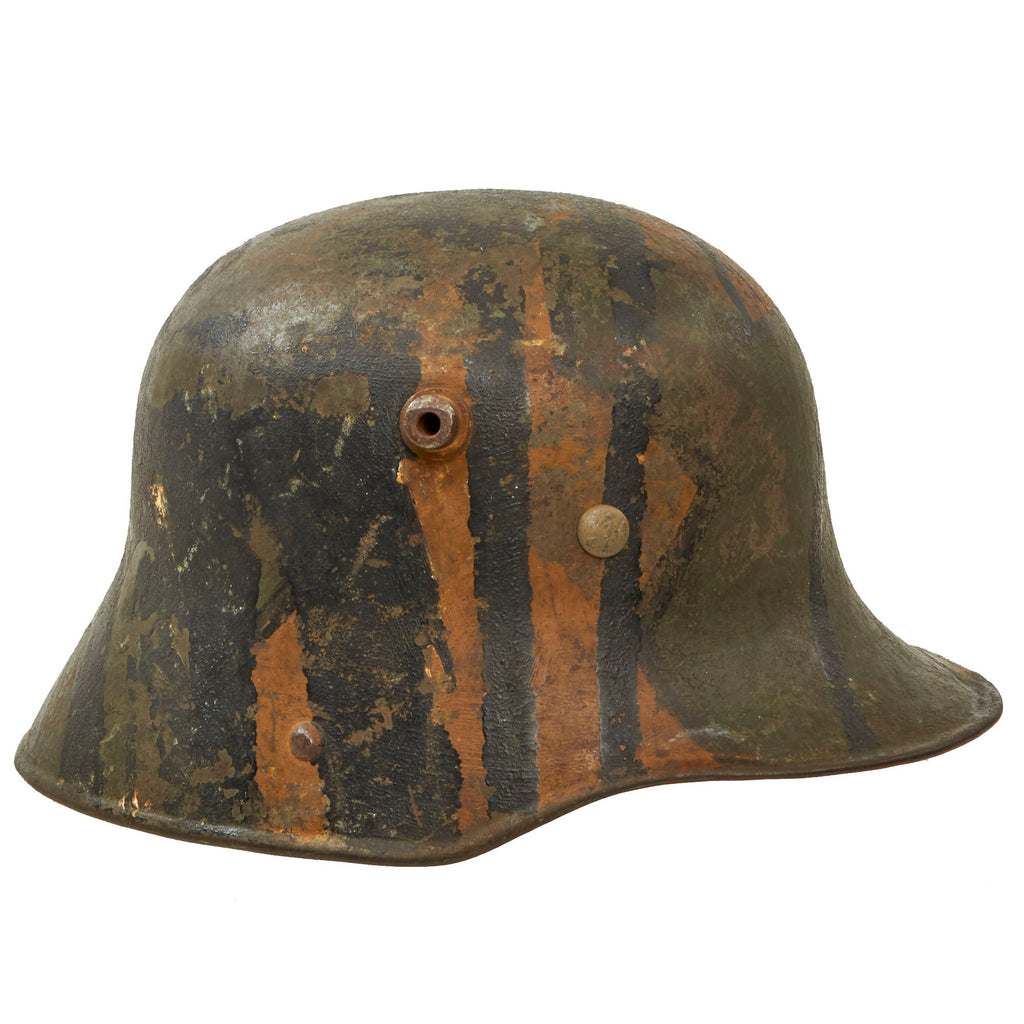 Original German WWI M16 Stahlhelm Helmet with Camouflage Paint & Liner - Marked NJ62 - Rare Maker Original Items