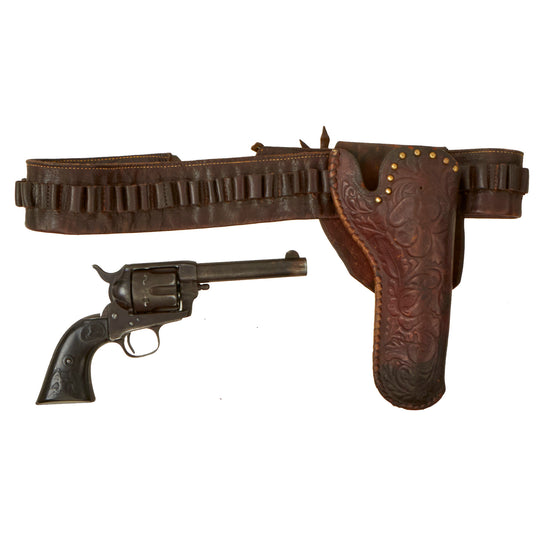 Original U.S. Colt .45cal Single Action Army Modified Revolver with 4 ¾" Barrel, Period Tooled Leather Holster on Ammo Belt - Serial 93709 Made in 1883