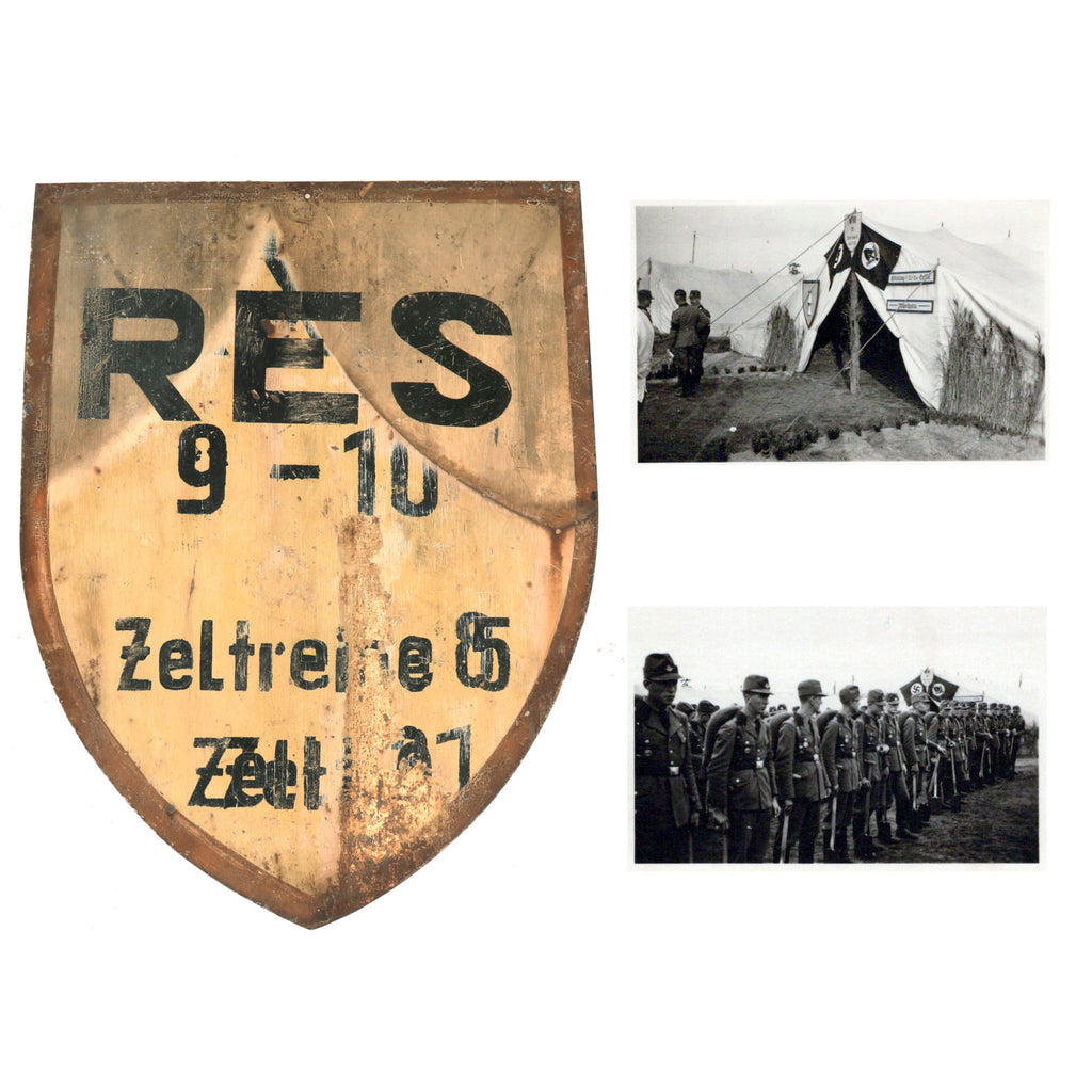 Original German WWII Reich Labor Service RAD Zeltreine Tent Shelter 20" x 26" Painted Steel Sign with Photographs - Reichsarbeitsdienst