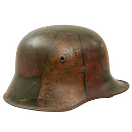 Original Imperial German WWI M16 Stahlhelm Helmet with Panel Camouflage Paint & Partial Chinstrap - Marked TJ66