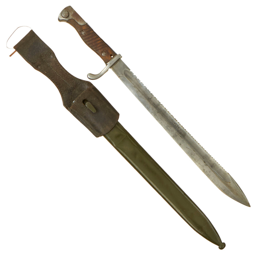 Original German WWI M1898/05 n/A Butcher Sawback Bayonet by Fichtel & Sachs Dated 1917 with Steel Scabbard & Frog