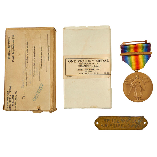 Original U.S. WWI Victory Medal in Original Shipping Box - Bruce Watson of Twin Falls, Idaho