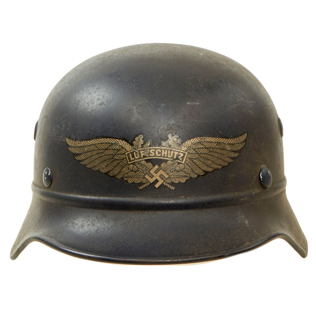 Original German WWII Luftschutz Civil Air Defense Beaded M40 Helmet with 57cm Liner & Chinstrap by Quist - Q64 Original Items