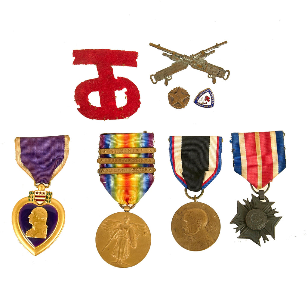 Original U.S. WWI 90th Division “Tough ‘Ombres” Purple Heart & Victory Medal Grouping - 343rd Machine Gun Battalion Original Items