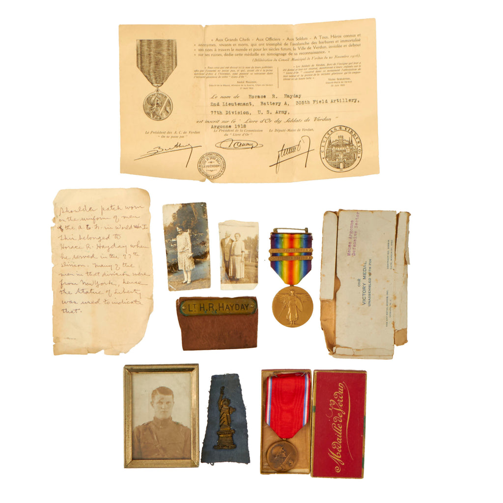 Original U.S. WWI Named 77th Division Officer’s Victory Medal & Ephemera Grouping - 305th Field Artillery