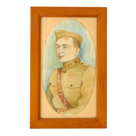 Original U.S. WWI Framed Portrait of Officer Painted by German Prisoner of War Dated 1919 - 8½ x 13½”