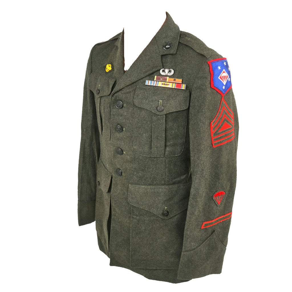 Original U.S. WWII Marine Corps ParaMarine 1st Marine Parachute Regiment Master Technical Sergeant Uniform Jacket with Jump Wings & Purple Heart Ribbon Bar - Dated 1942