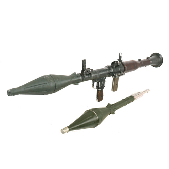 Original Soviet Bulgarian Cold War RPG-7V Rocket Propelled Grenade Inert Launcher RPG with Inert Chinese Type 69 Rocket Round & Inert Replica Round