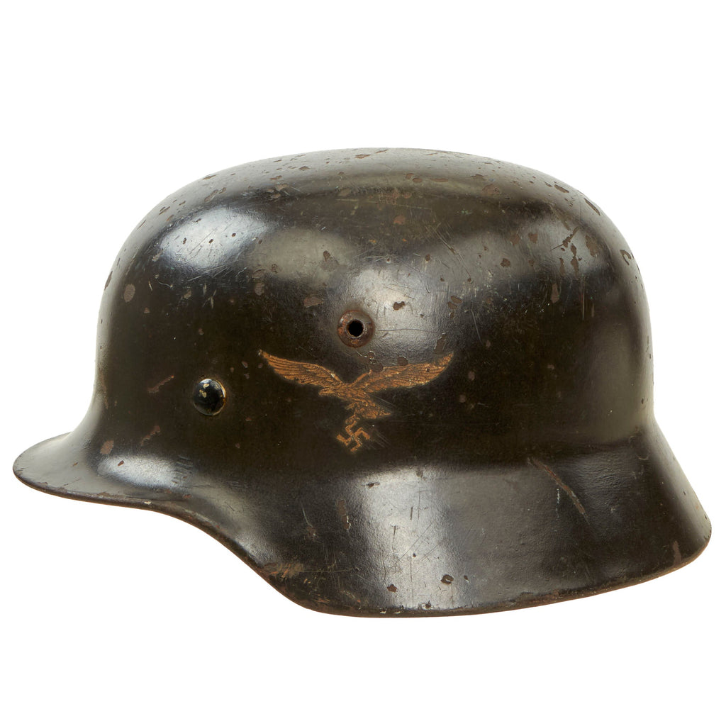 Original German WWII Luftwaffe M35 Double Decal Steel Helmet with 56cm Liner & Chinstrap - marked Q66 Original Items