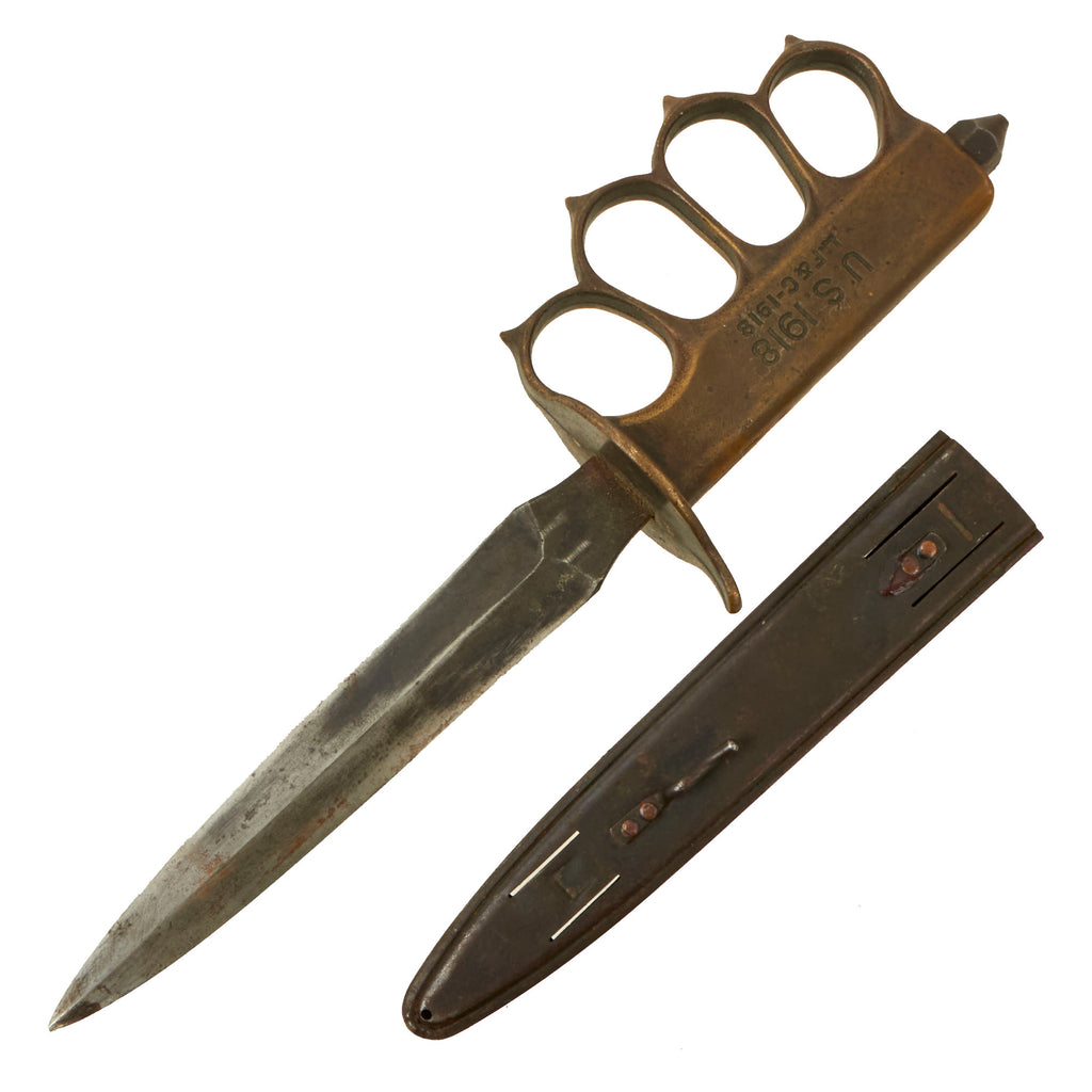 Original U.S. WWI Model 1918 Mark I Trench Knife by L. F. & C. with Matching Steel Scabbard