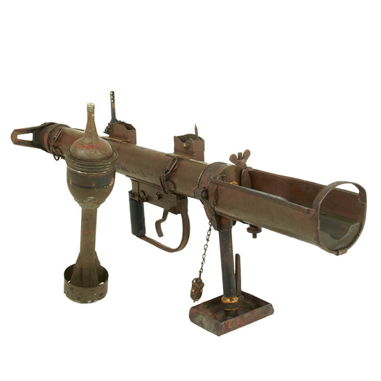 Original WWII British PIAT Anti-Tank Display Bomb Launcher Serial IC/A 8206 with Original Paint, Monopod, and 1944-Dated Round - Inert