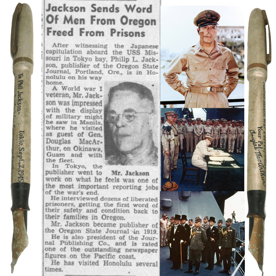 Original U.S. WWII General Douglas MacArthur Oversize Wooden Fountain Pen Presented to Pacific War Correspondent Philip L. Jackson - 65” Long