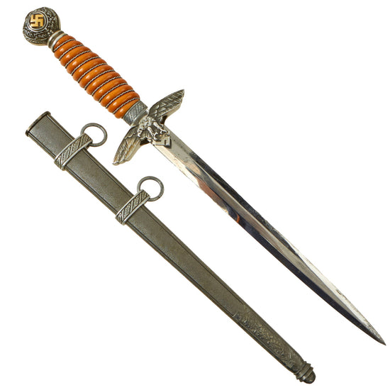 Original German WWII 2nd Model Luftwaffe Dagger by SMF with Scabbard and Gold Highlighted Pommel Original Items