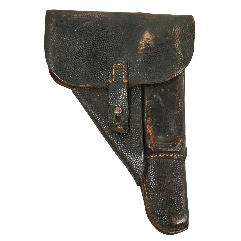 Original German WWII Walther P38 Black Pebble Grain Softshell Holster by Moll, Lederwarenfabrik - Dated 1944