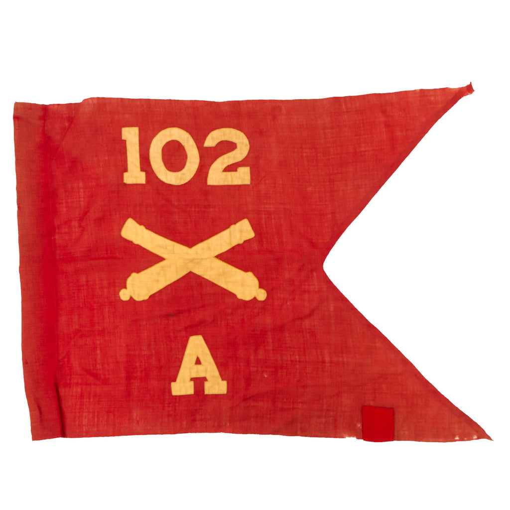 Original U.S. WWII 26th Infantry Division 102nd Field Artillery Battery A Swallowtail Guidon Pennant - Combat in Northern France, Rhineland, Ardennes-Alsace, & Central Europe