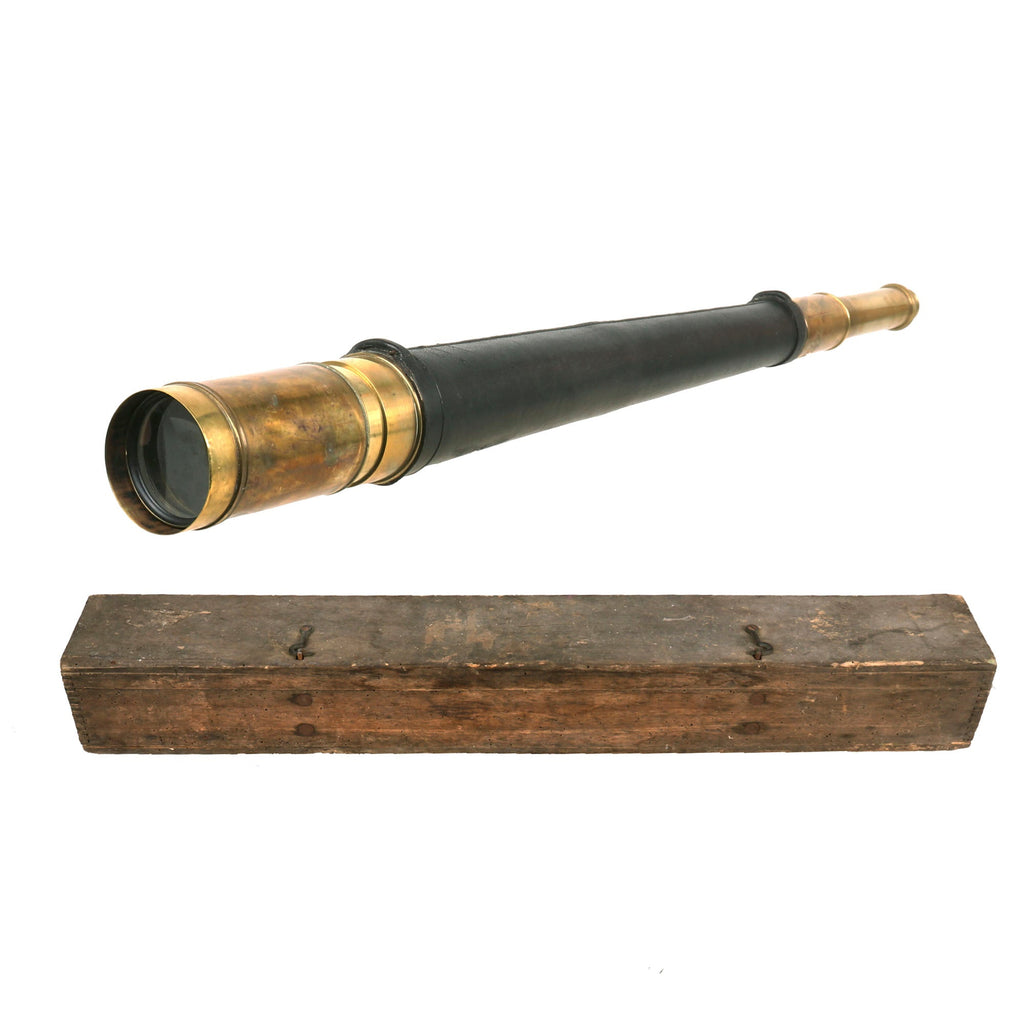 Original Franco-Prussian War Era Brass & Leather Naval Telescope by Edmond Lorieux of Paris in Original Case Original Items