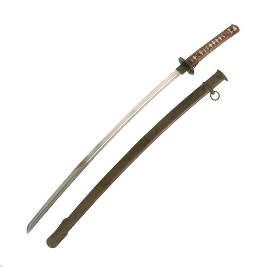 Original WWII Japanese Army Type 95 NCO Aluminum Handle Katana Sword with Excellent Blade and Scabbard - Matched Serial 160861