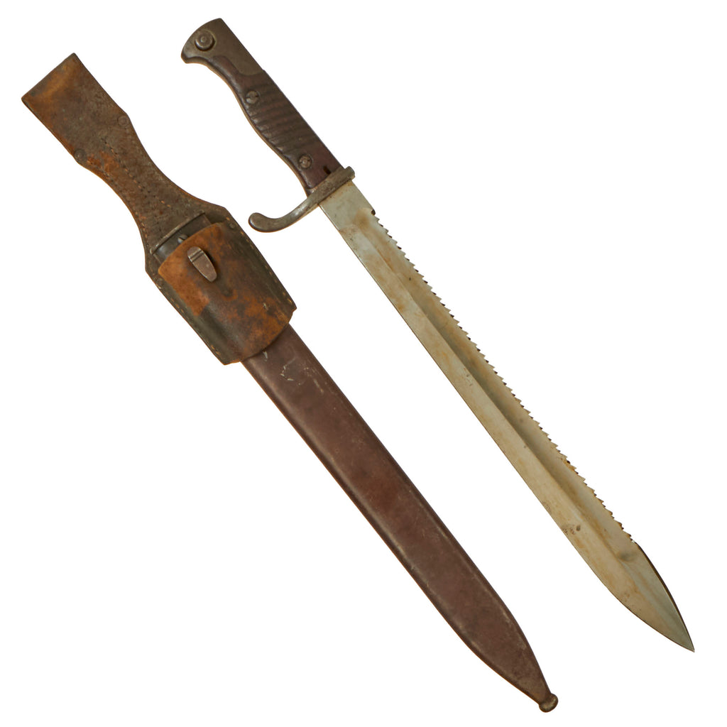 Original German WWI M1898/05 n/A Butcher Sawback Bayonet by Mauser with Scabbard & 1917-Dated Frog - Dated 1916