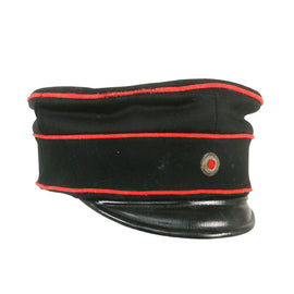 Original Imperial German WWI Era Black Artillery Officers Visor Cap with Red Piping - Dunkelblau - Maker-Marked - Size 7