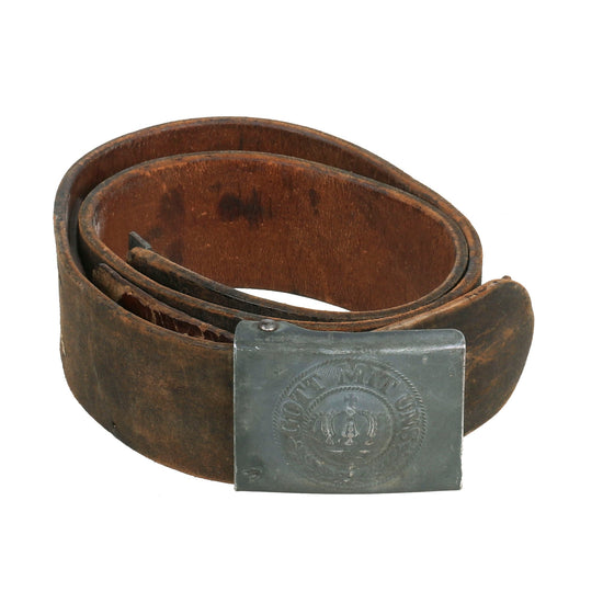 Original Imperial German WWI M1915 Leather Belt with EM/NCO Prussian Steel Buckle - Dated 1916