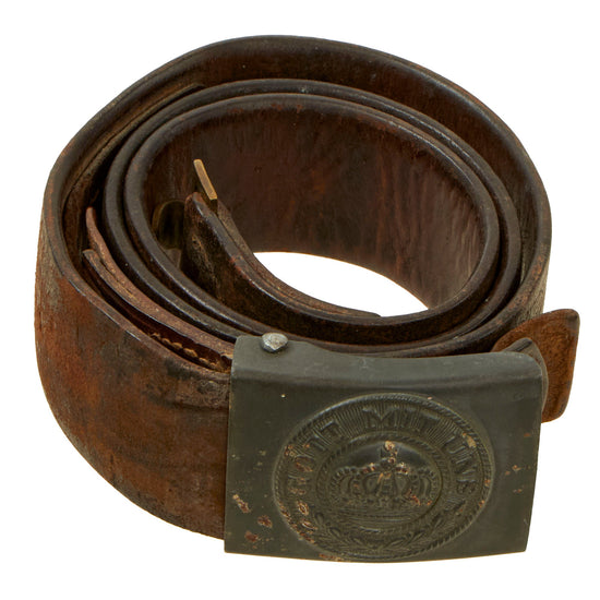 Original Imperial German WWI M1915 Leather Belt with EM/NCO Prussian Steel Buckle - Dated 1916 Original Items