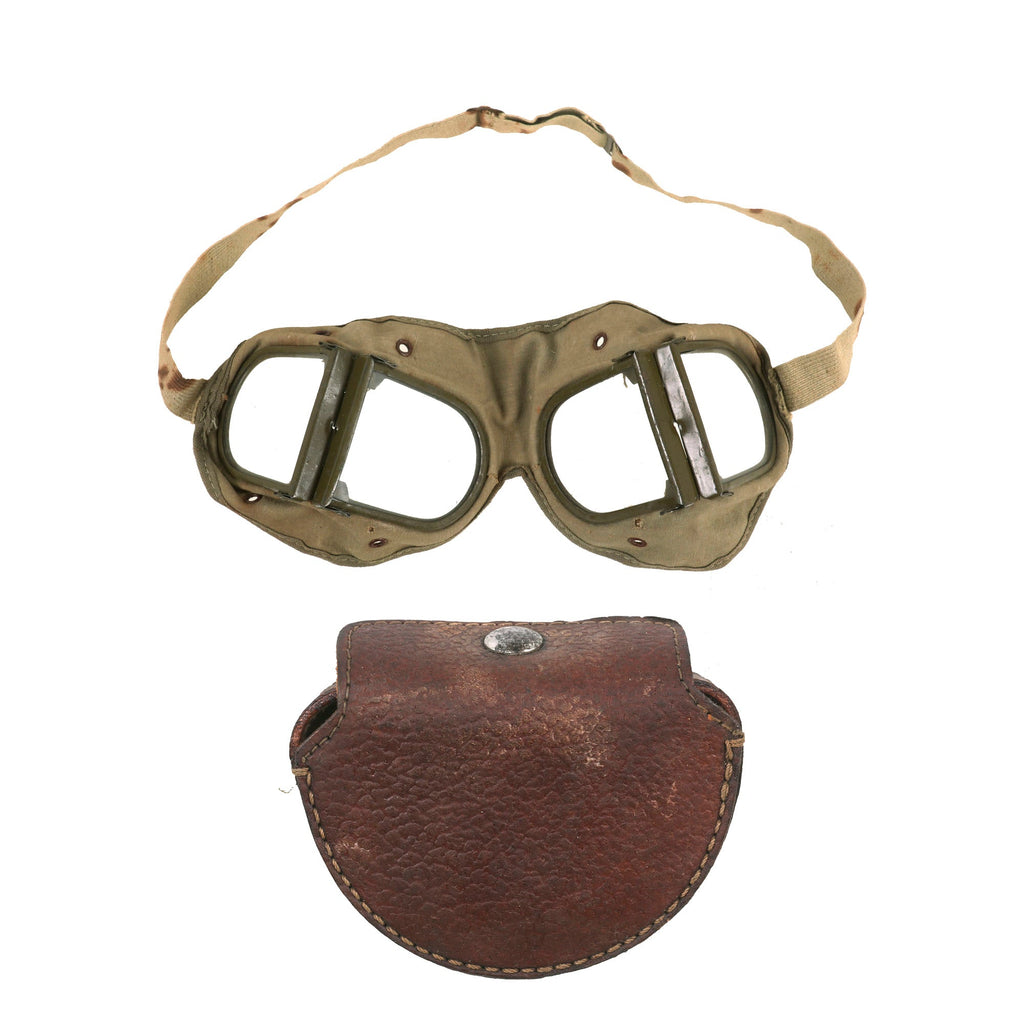 Original Japanese WWII Folding Tanker Goggles with Leather Case - Unissued Original Items