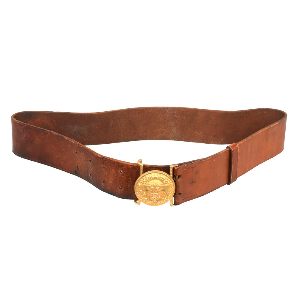 Original German WWII NSDAP Leader Leather Belt with Aluminum Belt Buckle by Wilhelm Deumer - RZM M4/72