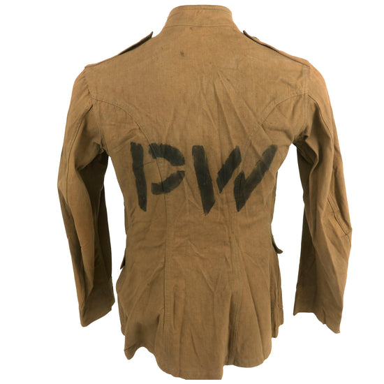 Original U.S. WWII German POW WWI Uniform Jacket with Axis Prisoner of War “PW” Stenciled - From Camp Joseph T. Robinson, Arkansas