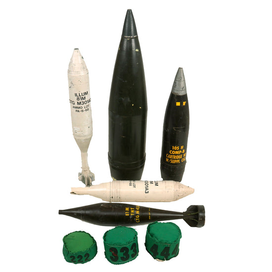 Original U.S. Vietnam War Era Lot of Five Small & Large Size Artillery Training Aids with Three Flash Reducers Original Items