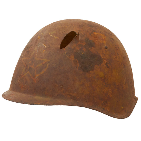 Original Soviet WWII KIA Shot Through SSh-40 Steel Combat Helmet Shell - Size 2 Original Items