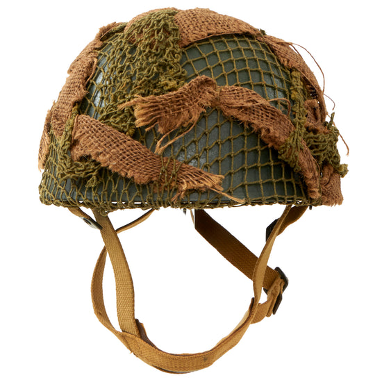 Original British Suez Crisis Operation Musketeer Era MKII HSAT Paratrooper Helmet With Camouflage Netting - 1955 Dated
