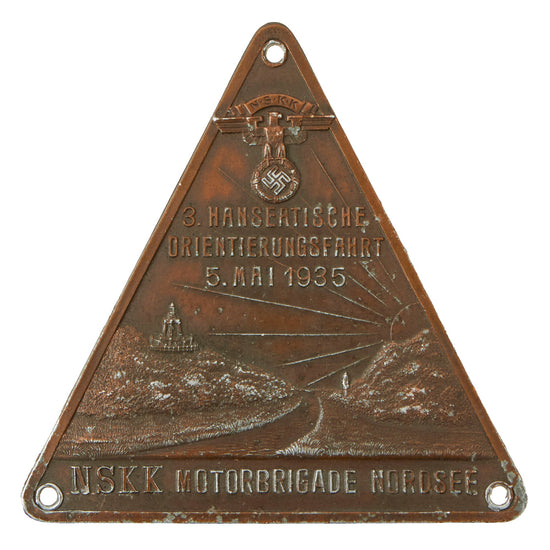 Original German WWII NSKK Motorbrigade North Sea 3rd Hanseatic Orientation Trip Plaque Original Items