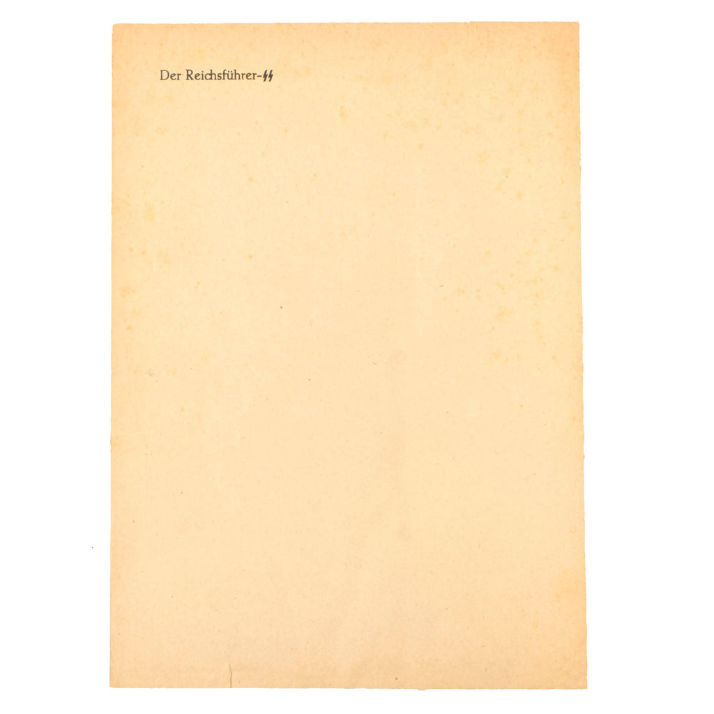 Original German WWII A4 Size Letterhead Paper from Der Reichsführer-SS Heinrich Himmler Original Items