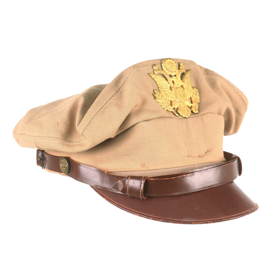 Original U.S. WWII USAAF Theater-Made Officer Summer Khaki Crush Cap - Size 7 Original Items