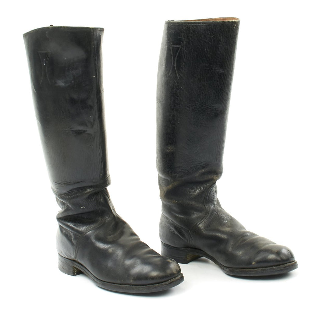 Original German WWII Tall Black Leather Jackboots - Size 10 Original Items