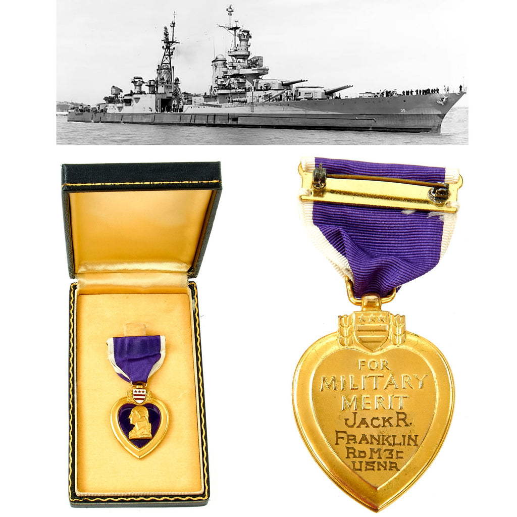 Original U.S. WWII USS Indianapolis KIA Named Purple Heart Medal with Documentation Original Items